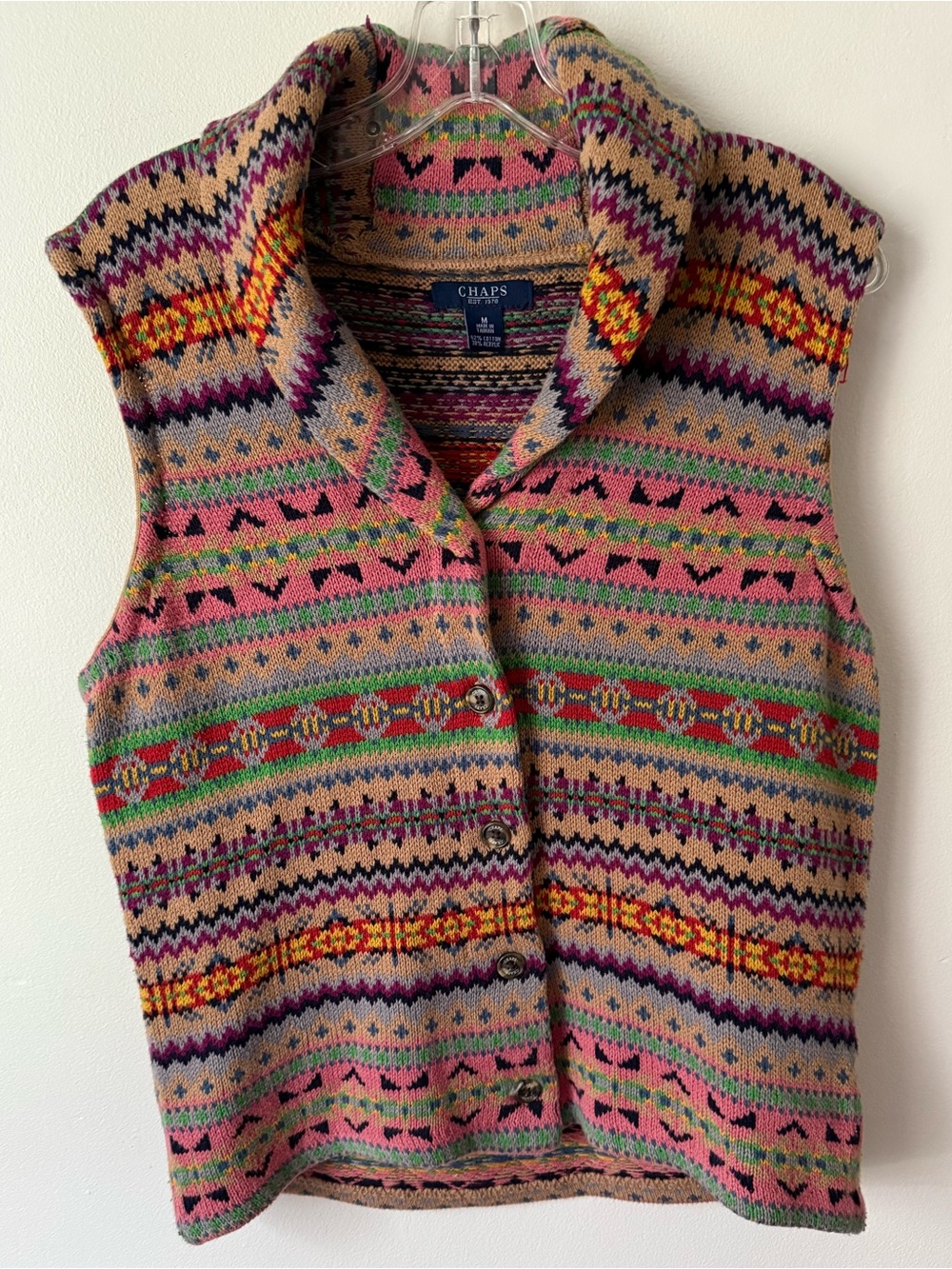 Chaps Multicolor Fair Isle Knit Vest in Pink, Beige, Green